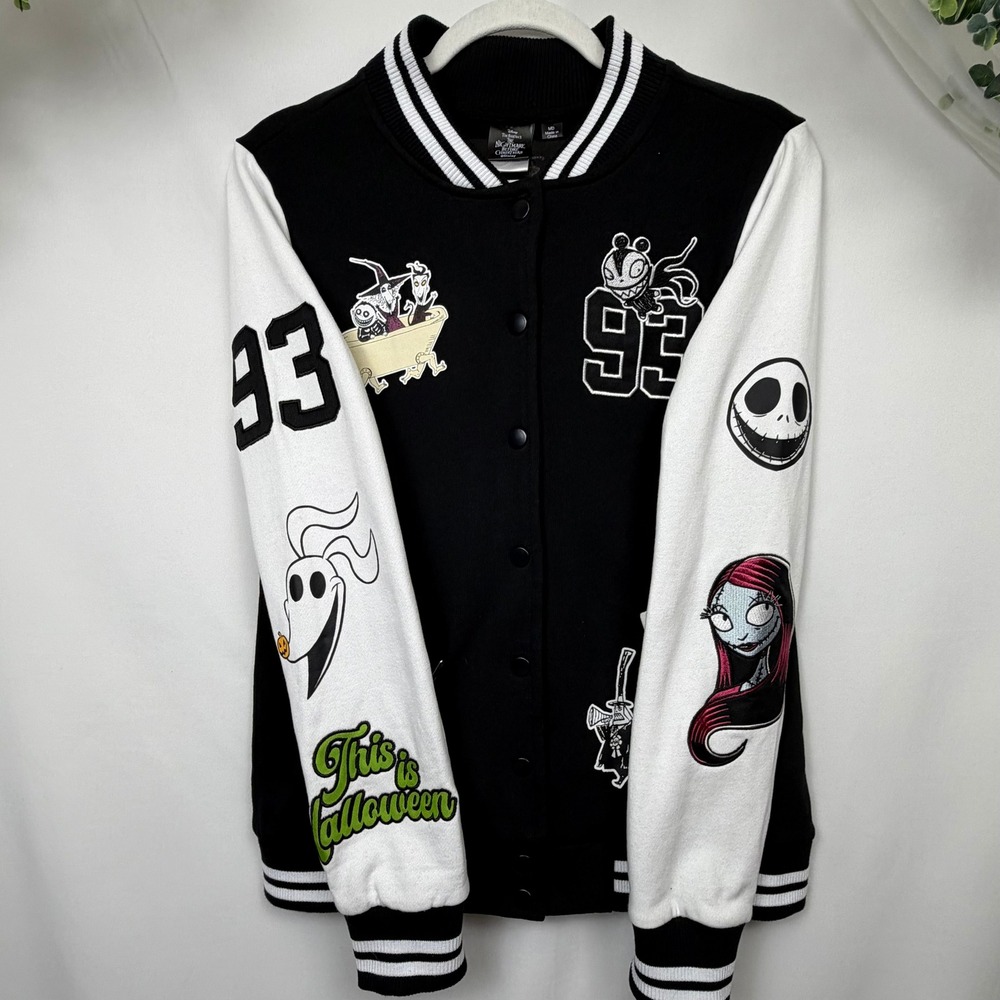 Disney Nightmare Before Christmas Varsity Jacket Jack Skellington Black White M